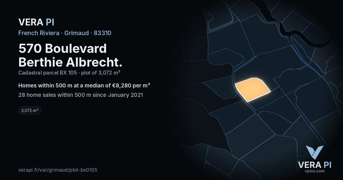 570 Boulevard Berthie Albrecht, Grimaud at night – the plot lit, the parcels around coloured by the prices near them