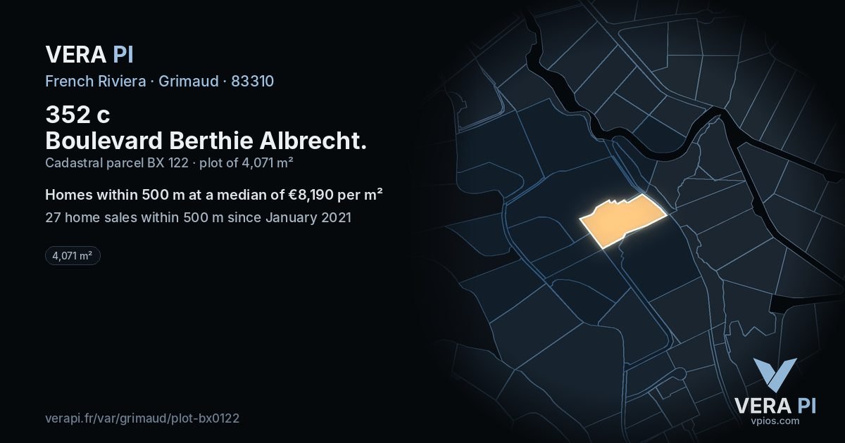 352 c Boulevard Berthie Albrecht, Grimaud at night – the plot lit, the parcels around coloured by the prices near them