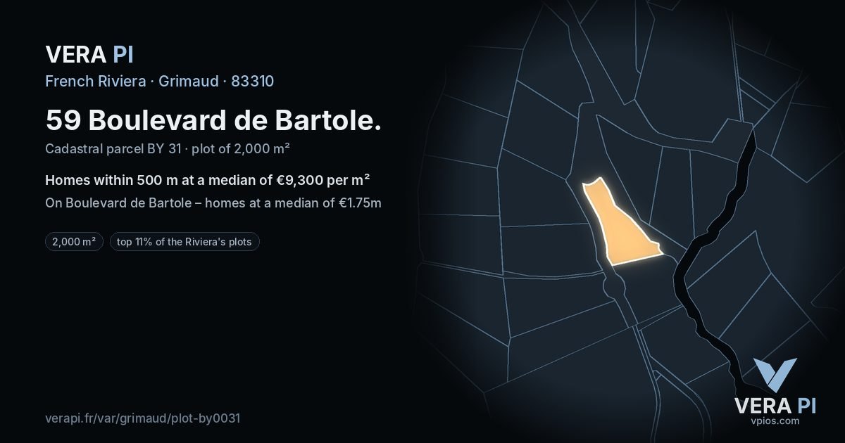 59 Boulevard de Bartole, Grimaud at night – the plot lit, the parcels around coloured by the prices near them