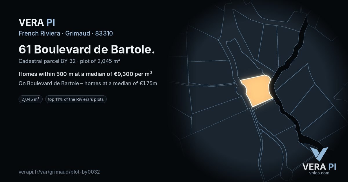 61 Boulevard de Bartole, Grimaud at night – the plot lit, the parcels around coloured by the prices near them