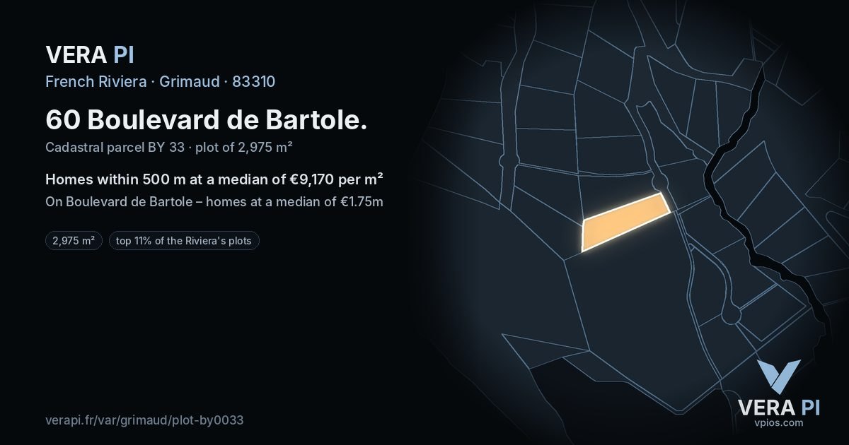 60 Boulevard de Bartole, Grimaud at night – the plot lit, the parcels around coloured by the prices near them