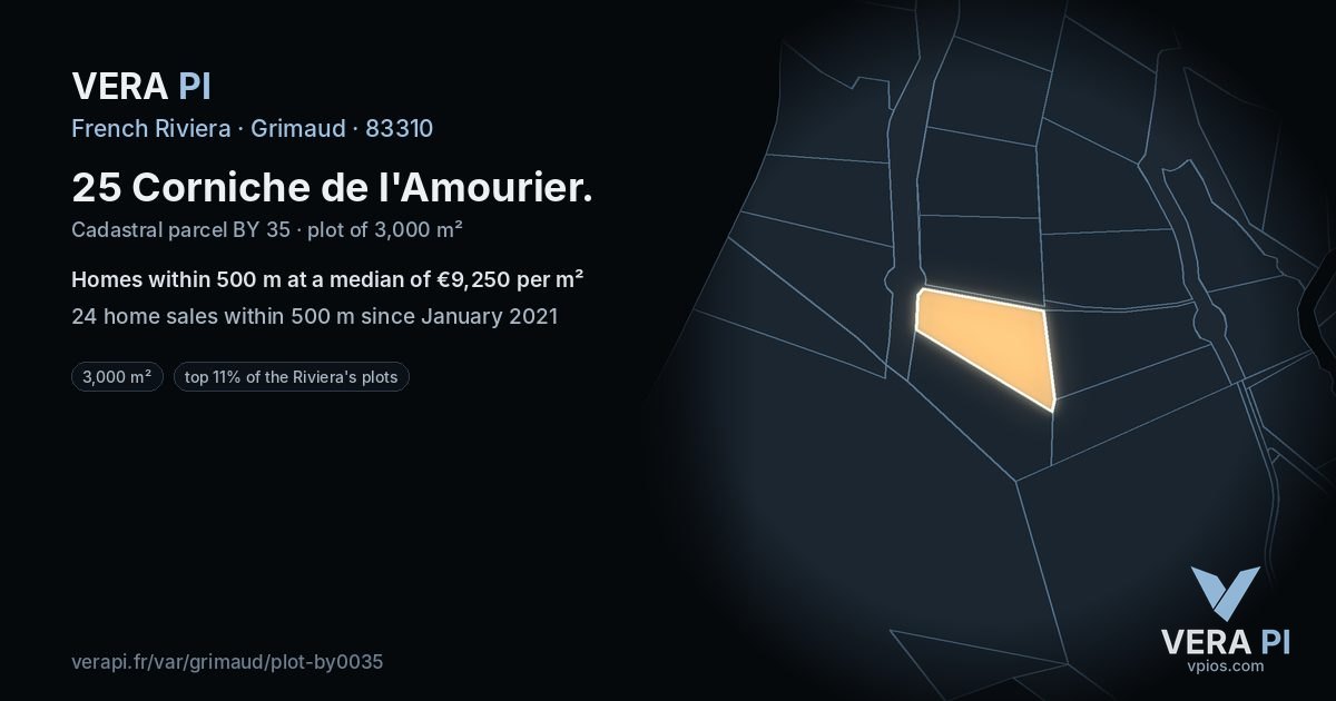 25 Corniche de l'Amourier, Grimaud at night – the plot lit, the parcels around coloured by the prices near them