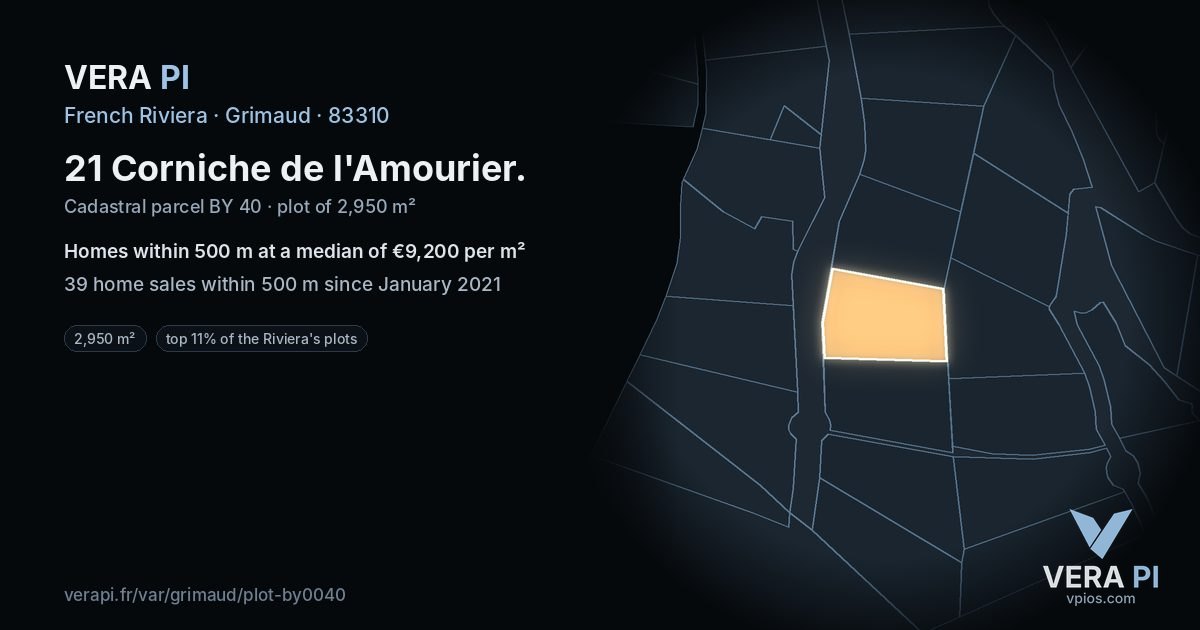 21 Corniche de l'Amourier, Grimaud at night – the plot lit, the parcels around coloured by the prices near them