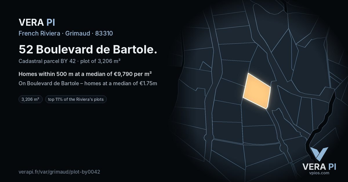 52 Boulevard de Bartole, Grimaud at night – the plot lit, the parcels around coloured by the prices near them