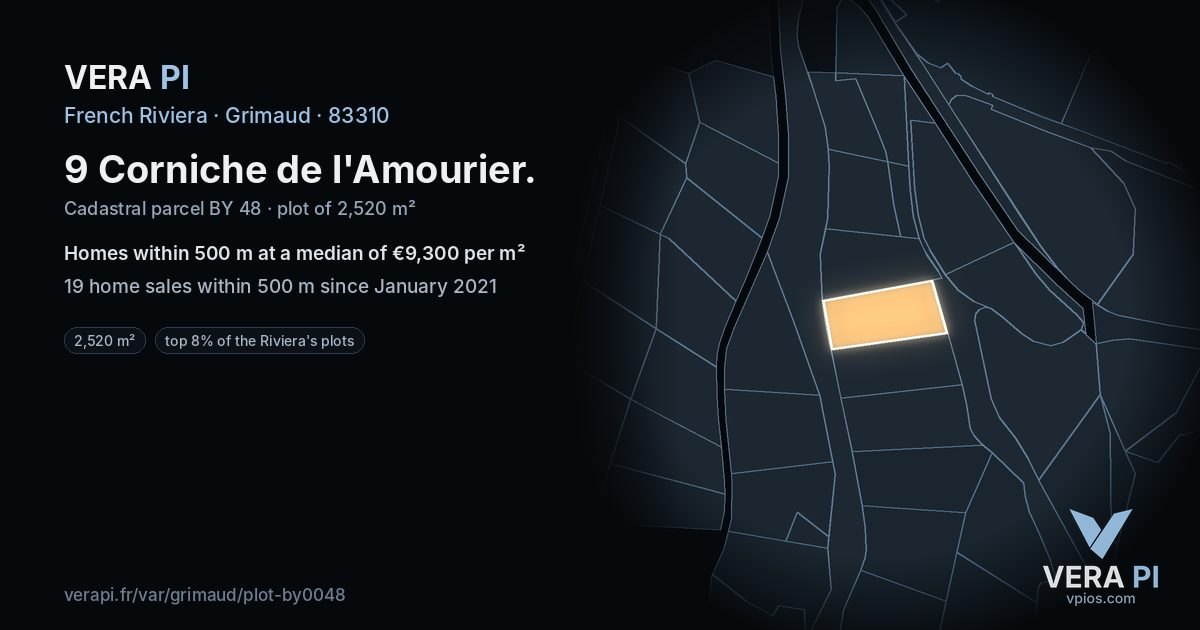 9 Corniche de l'Amourier, Grimaud at night – the plot lit, the parcels around coloured by the prices near them
