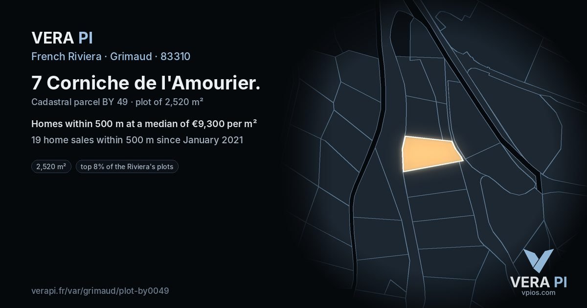 7 Corniche de l'Amourier, Grimaud at night – the plot lit, the parcels around coloured by the prices near them