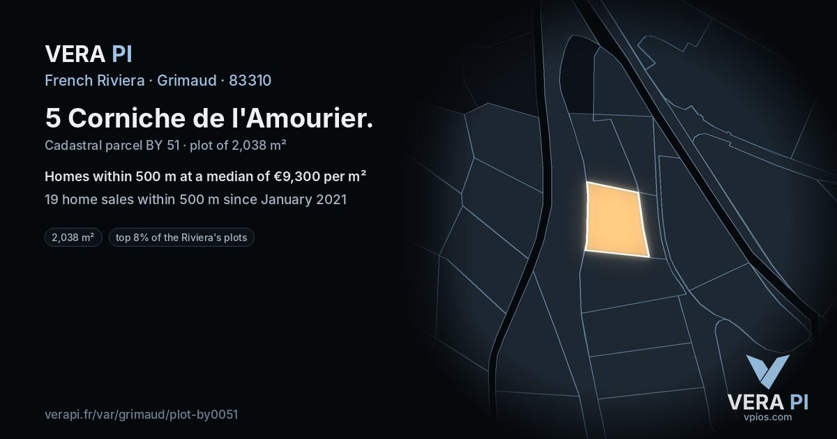 5 Corniche de l'Amourier, Grimaud at night – the plot lit, the parcels around coloured by the prices near them
