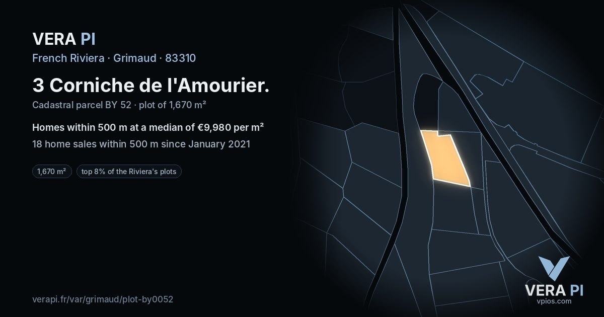 3 Corniche de l'Amourier, Grimaud at night – the plot lit, the parcels around coloured by the prices near them
