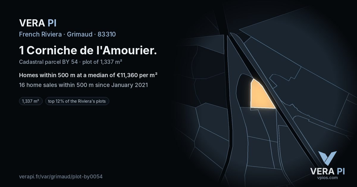 1 Corniche de l'Amourier, Grimaud at night – the plot lit, the parcels around coloured by the prices near them