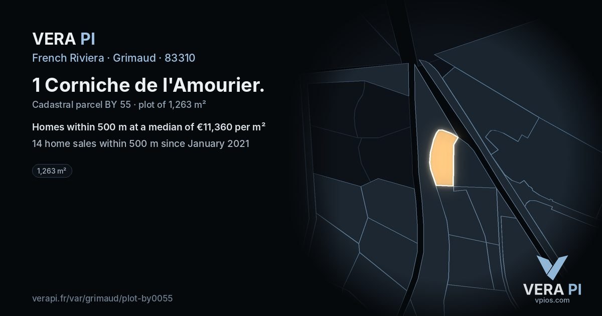 1 Corniche de l'Amourier, Grimaud at night – the plot lit, the parcels around coloured by the prices near them