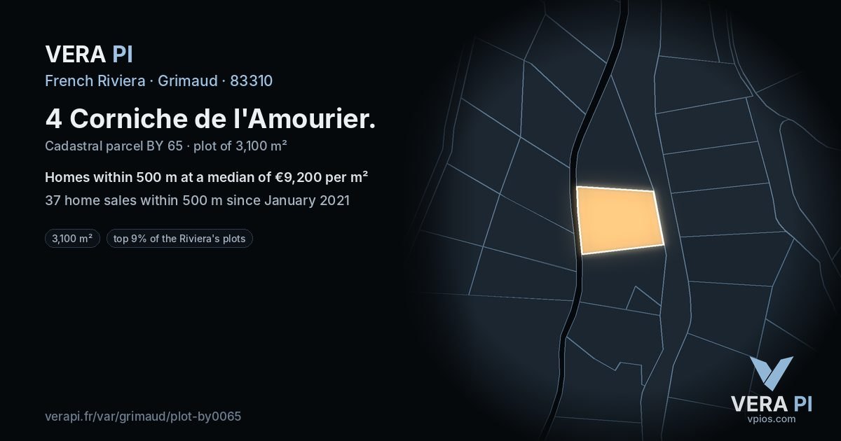 4 Corniche de l'Amourier, Grimaud at night – the plot lit, the parcels around coloured by the prices near them