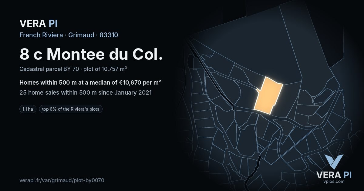 8 c Montee du Col, Grimaud at night – the plot lit, the parcels around coloured by the prices near them