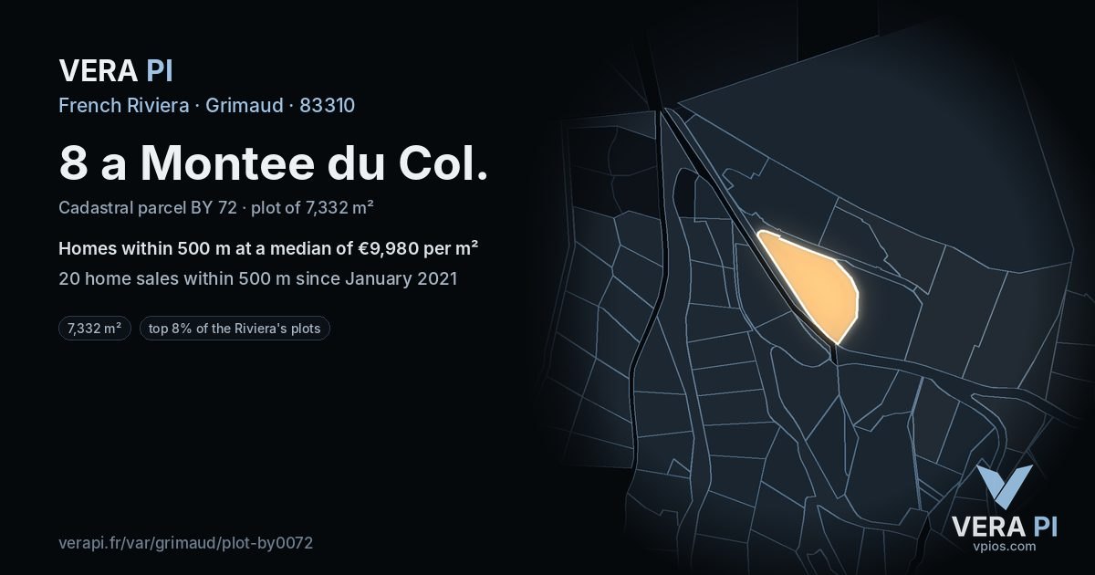8 a Montee du Col, Grimaud at night – the plot lit, the parcels around coloured by the prices near them