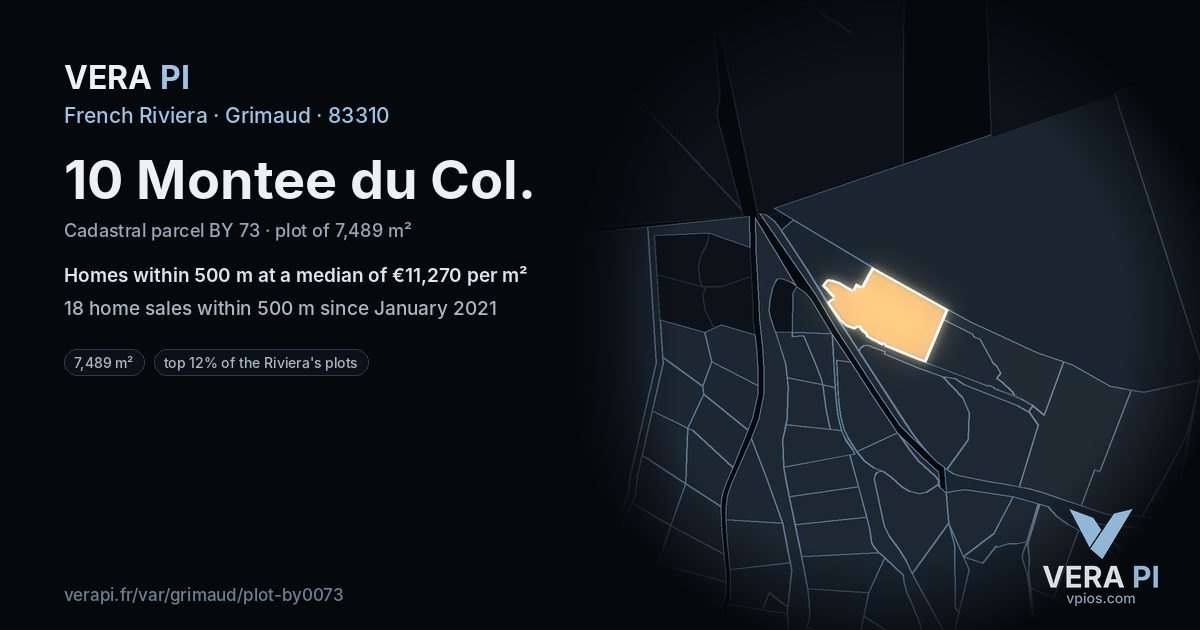 10 Montee du Col, Grimaud at night – the plot lit, the parcels around coloured by the prices near them
