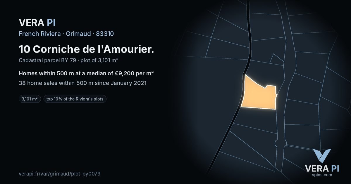 10 Corniche de l'Amourier, Grimaud at night – the plot lit, the parcels around coloured by the prices near them