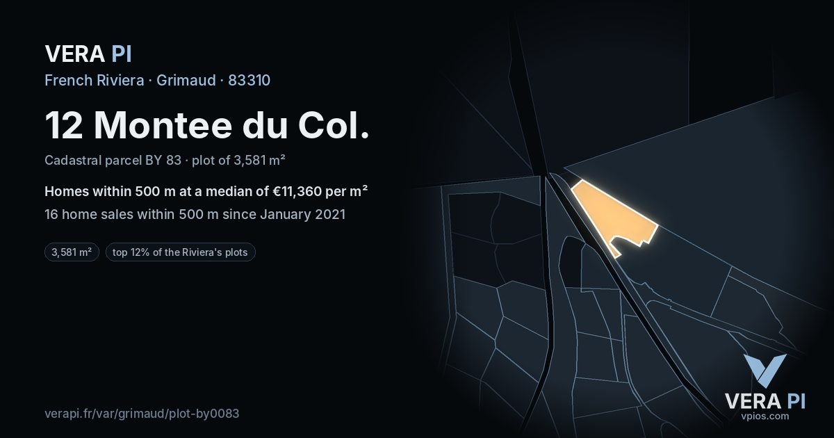 12 Montee du Col, Grimaud at night – the plot lit, the parcels around coloured by the prices near them