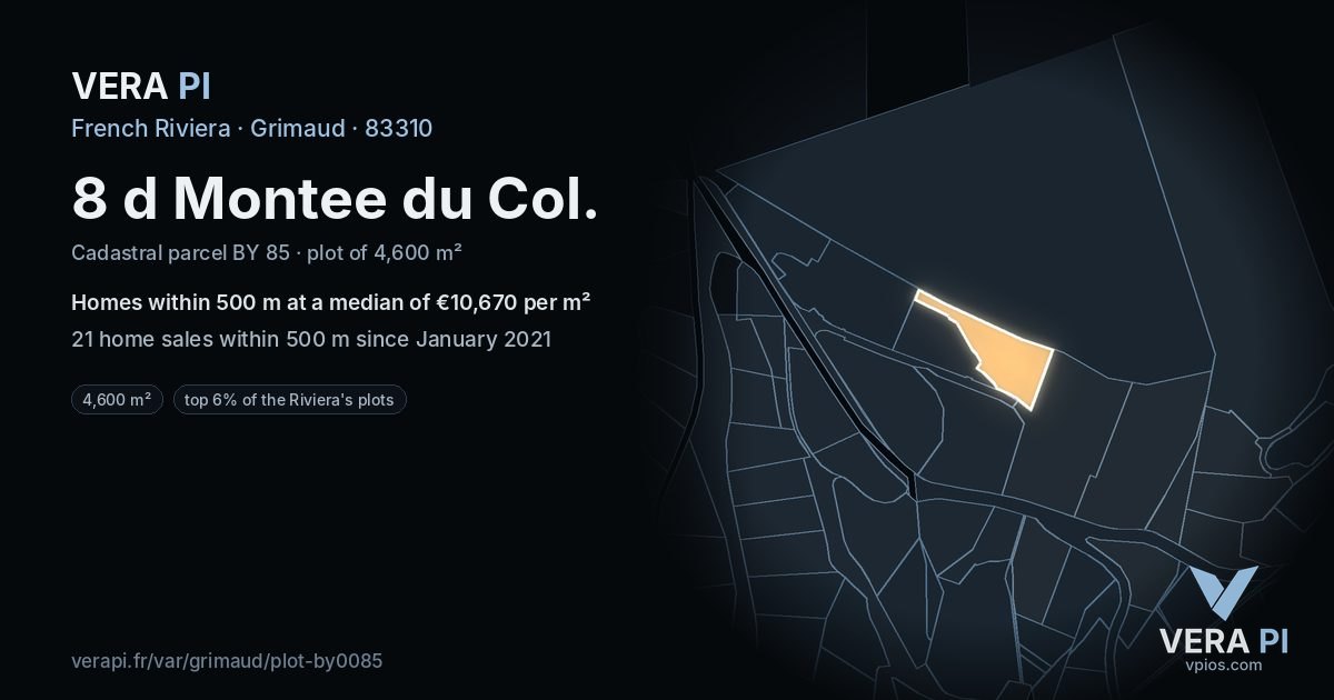 8 d Montee du Col, Grimaud at night – the plot lit, the parcels around coloured by the prices near them