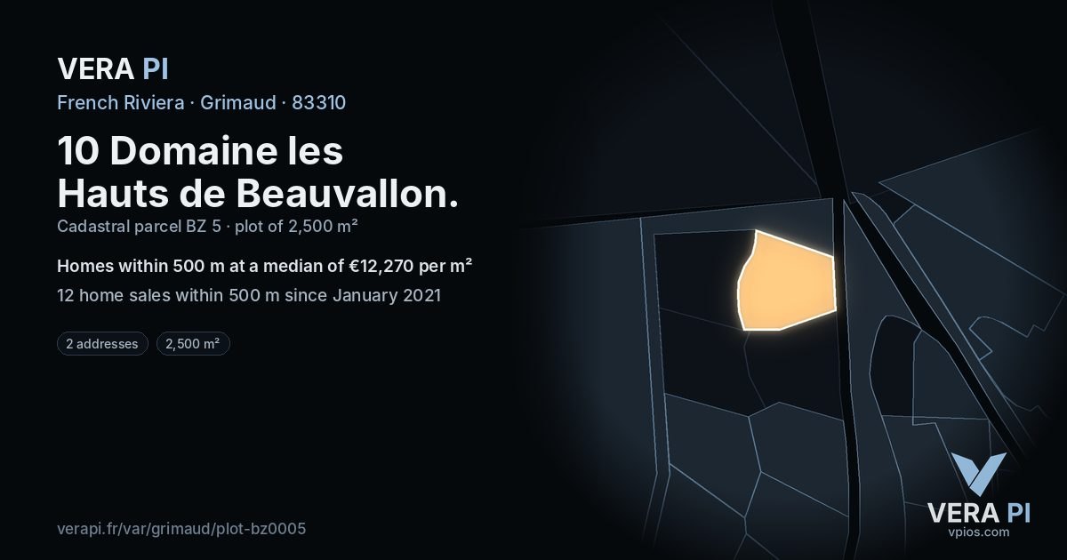 10 Domaine les Hauts de Beauvallon, Grimaud at night – the plot lit, the parcels around coloured by the prices near them