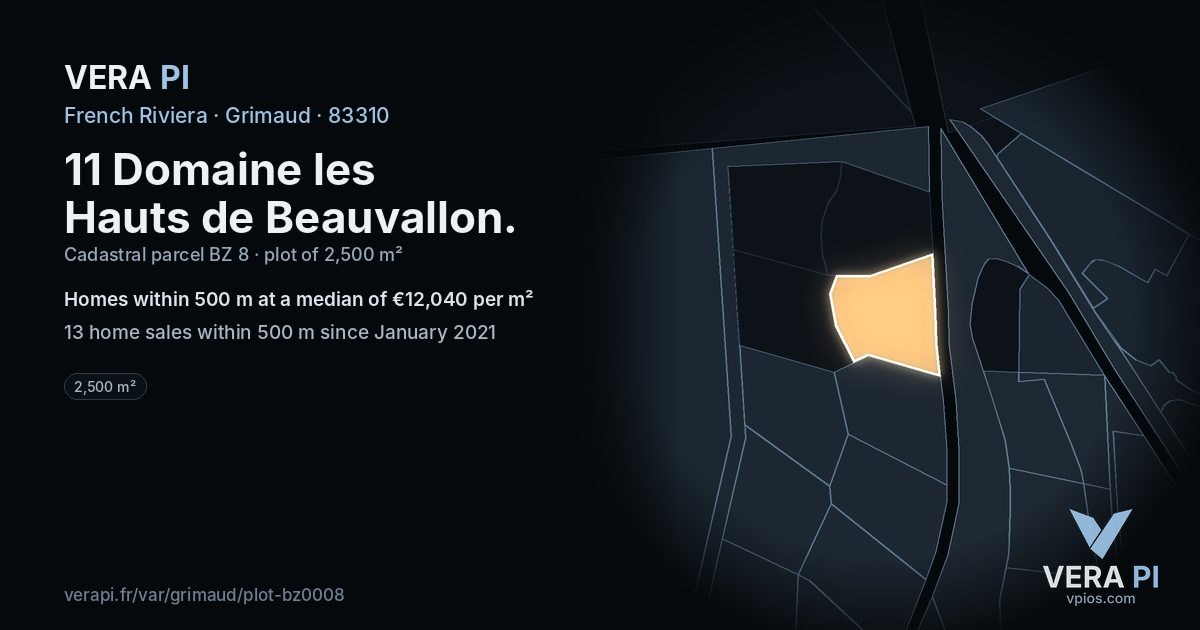 11 Domaine les Hauts de Beauvallon, Grimaud at night – the plot lit, the parcels around coloured by the prices near them