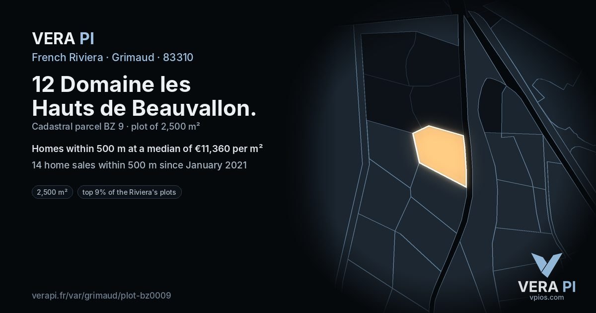 12 Domaine les Hauts de Beauvallon, Grimaud at night – the plot lit, the parcels around coloured by the prices near them