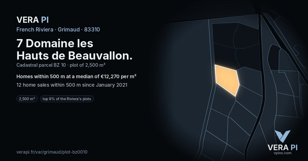 7 Domaine les Hauts de Beauvallon, Grimaud at night – the plot lit, the parcels around coloured by the prices near them