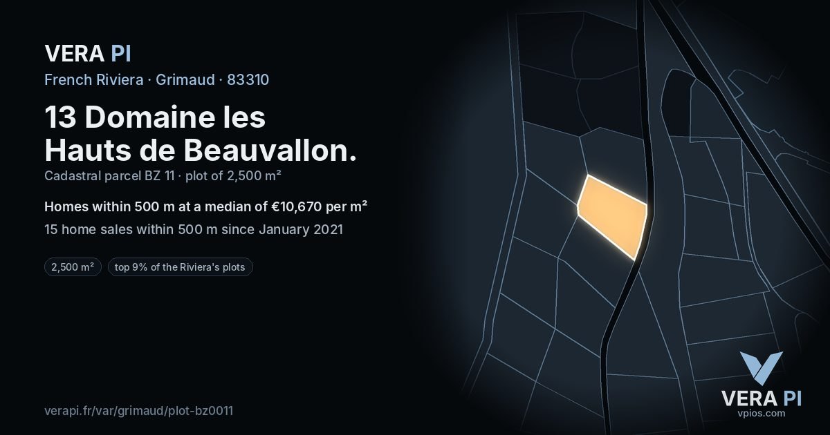 13 Domaine les Hauts de Beauvallon, Grimaud at night – the plot lit, the parcels around coloured by the prices near them