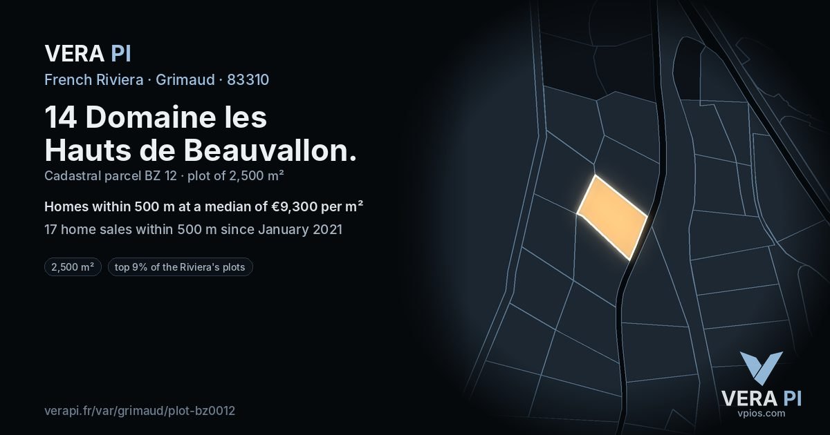 14 Domaine les Hauts de Beauvallon, Grimaud at night – the plot lit, the parcels around coloured by the prices near them
