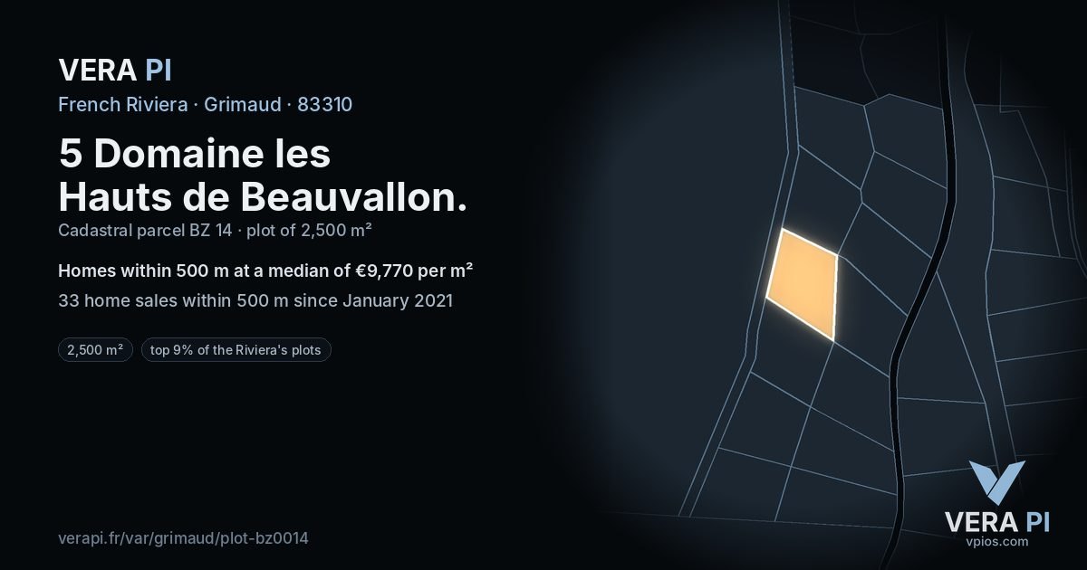 5 Domaine les Hauts de Beauvallon, Grimaud at night – the plot lit, the parcels around coloured by the prices near them