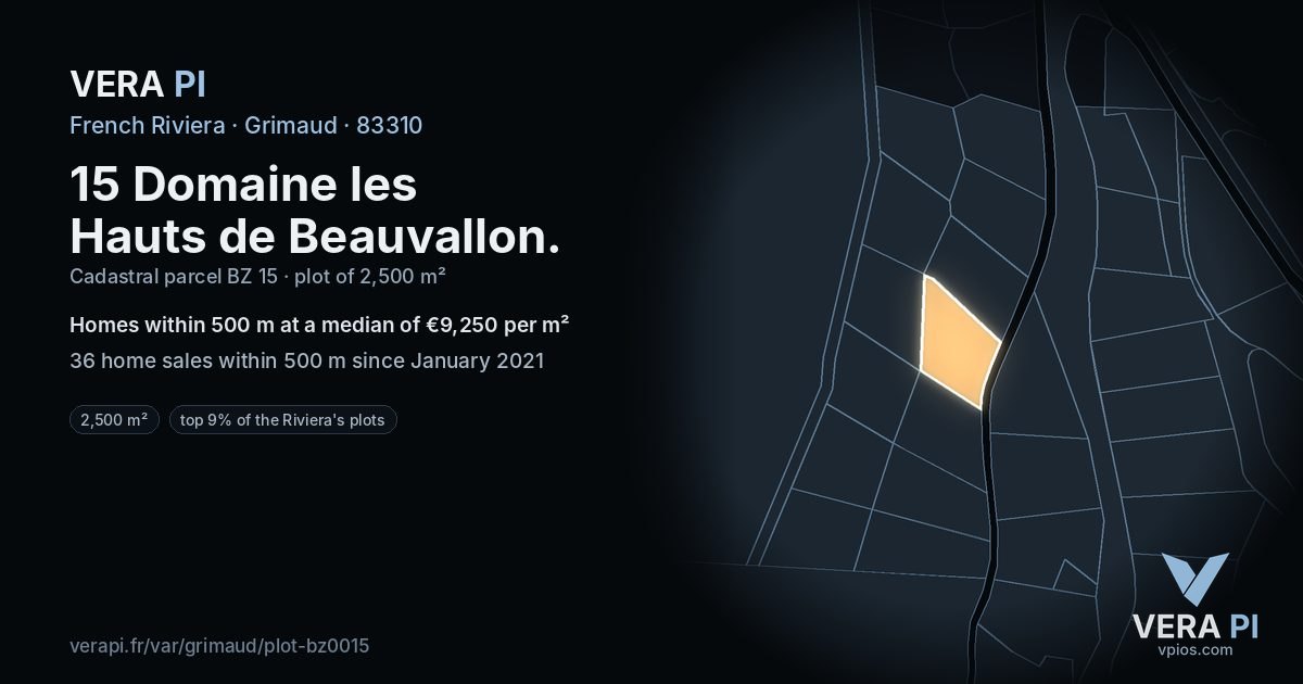 15 Domaine les Hauts de Beauvallon, Grimaud at night – the plot lit, the parcels around coloured by the prices near them