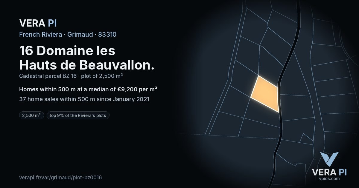 16 Domaine les Hauts de Beauvallon, Grimaud at night – the plot lit, the parcels around coloured by the prices near them