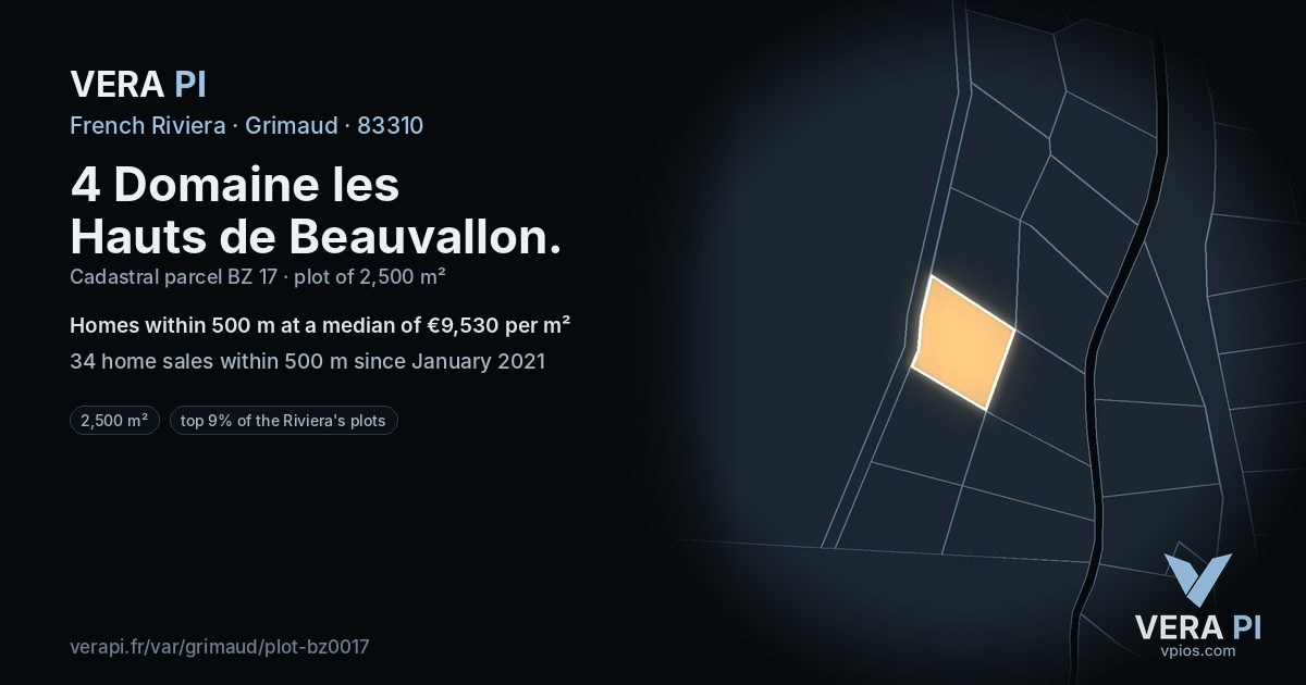 4 Domaine les Hauts de Beauvallon, Grimaud at night – the plot lit, the parcels around coloured by the prices near them