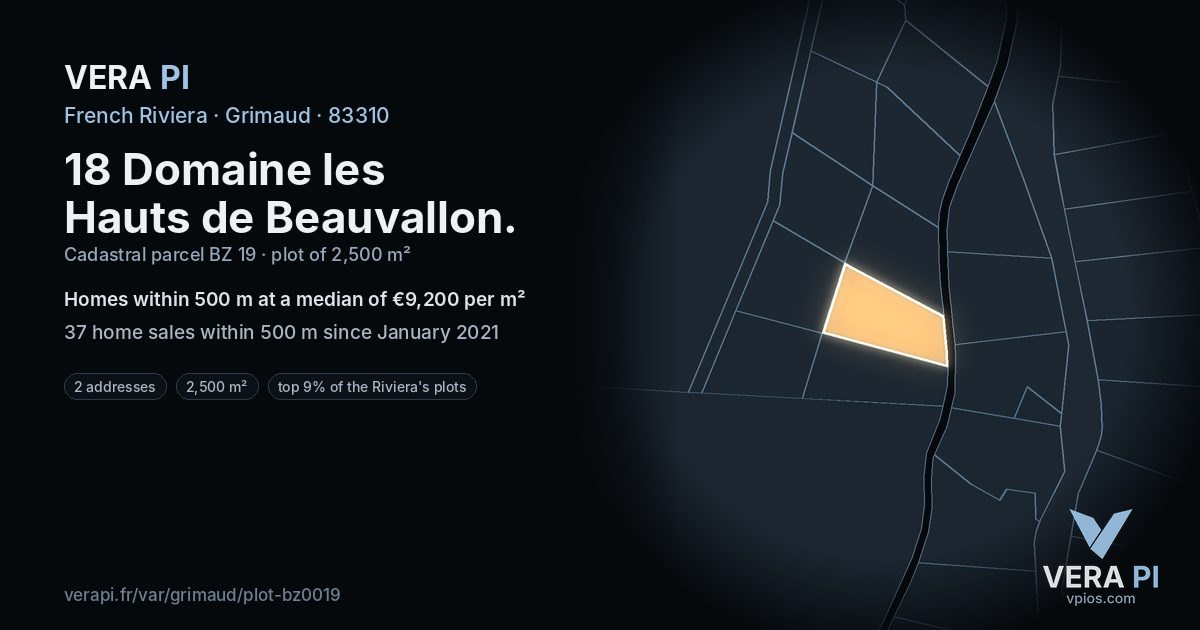 18 Domaine les Hauts de Beauvallon, Grimaud at night – the plot lit, the parcels around coloured by the prices near them