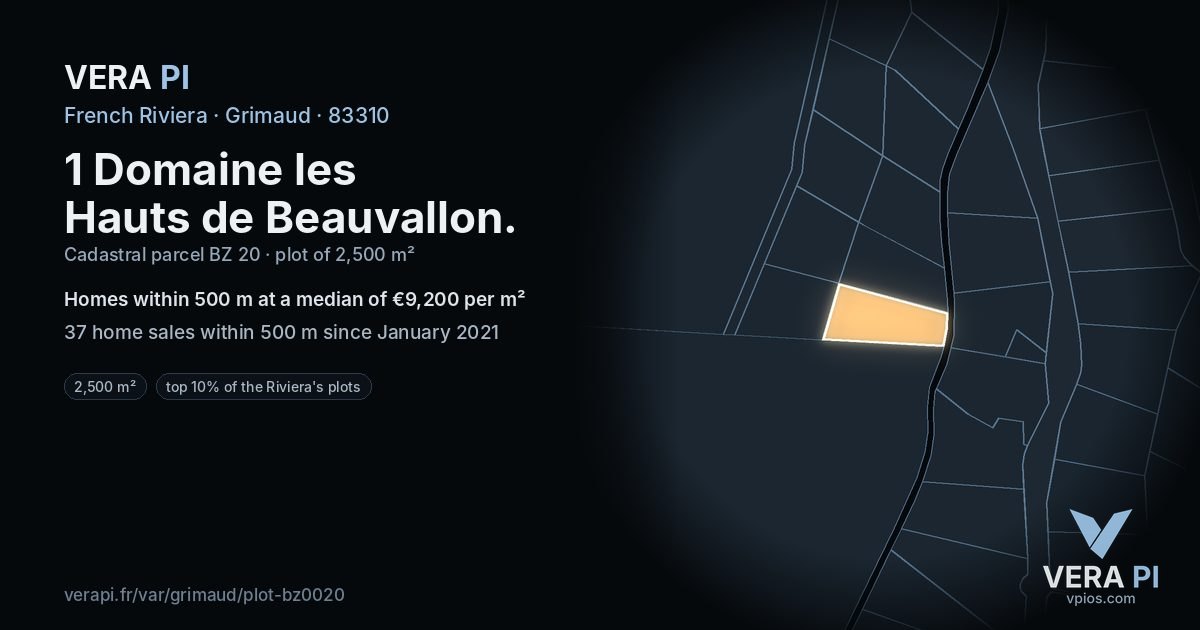 1 Domaine les Hauts de Beauvallon, Grimaud at night – the plot lit, the parcels around coloured by the prices near them