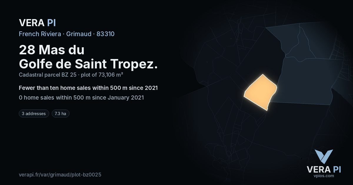 28 Mas du Golfe de Saint Tropez, Grimaud at night – the plot lit, the parcels around coloured by the prices near them