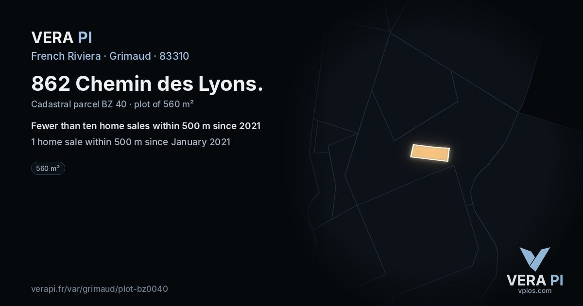 862 Chemin des Lyons, Grimaud at night – the plot lit, the parcels around coloured by the prices near them
