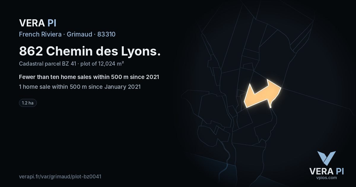 862 Chemin des Lyons, Grimaud at night – the plot lit, the parcels around coloured by the prices near them