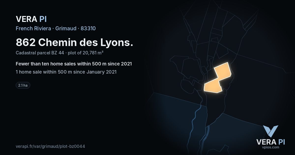 862 Chemin des Lyons, Grimaud at night – the plot lit, the parcels around coloured by the prices near them