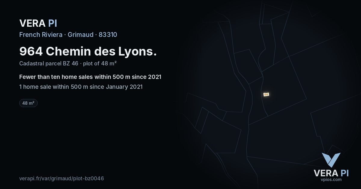 964 Chemin des Lyons, Grimaud at night – the plot lit, the parcels around coloured by the prices near them