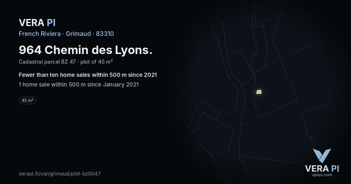 964 Chemin des Lyons, Grimaud at night – the plot lit, the parcels around coloured by the prices near them