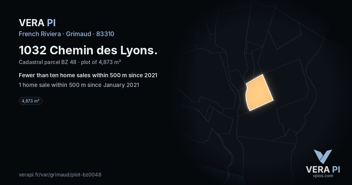 1032 Chemin des Lyons, Grimaud at night – the plot lit, the parcels around coloured by the prices near them
