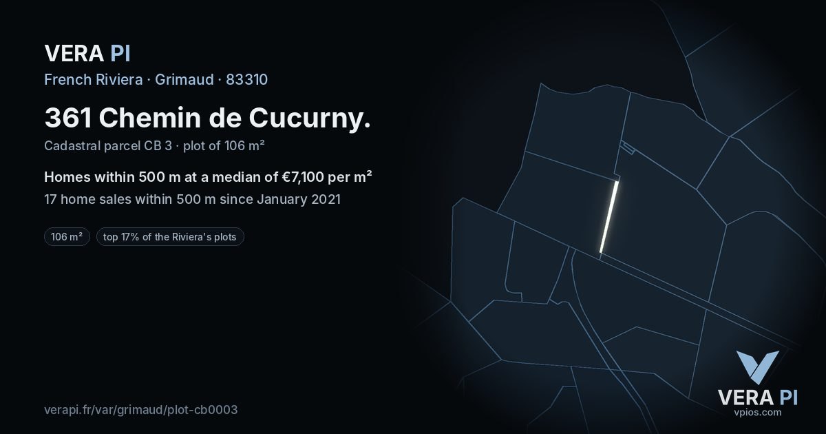 361 Chemin de Cucurny, Grimaud at night – the plot lit, the parcels around coloured by the prices near them