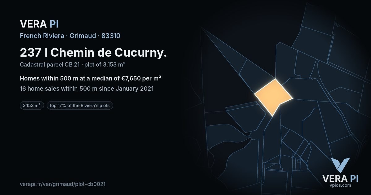 237 l Chemin de Cucurny, Grimaud at night – the plot lit, the parcels around coloured by the prices near them