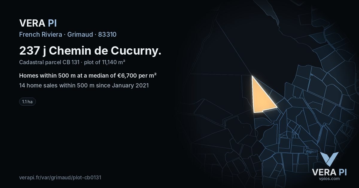 237 j Chemin de Cucurny, Grimaud at night – the plot lit, the parcels around coloured by the prices near them
