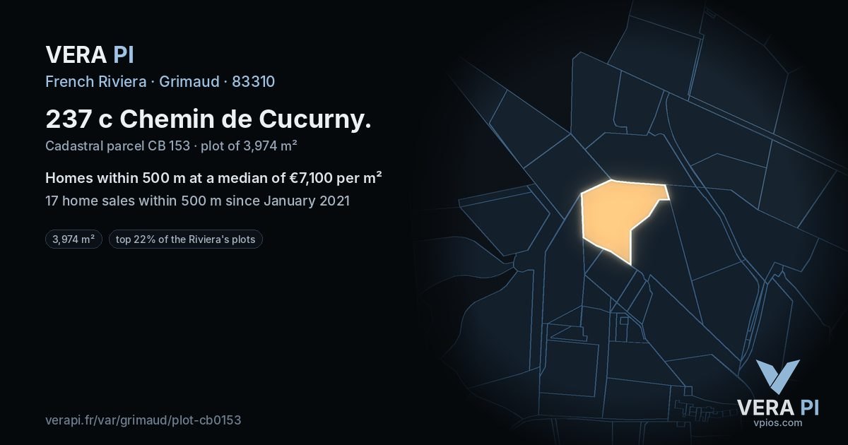 237 c Chemin de Cucurny, Grimaud at night – the plot lit, the parcels around coloured by the prices near them