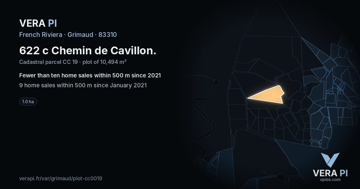 622 c Chemin de Cavillon, Grimaud at night – the plot lit, the parcels around coloured by the prices near them