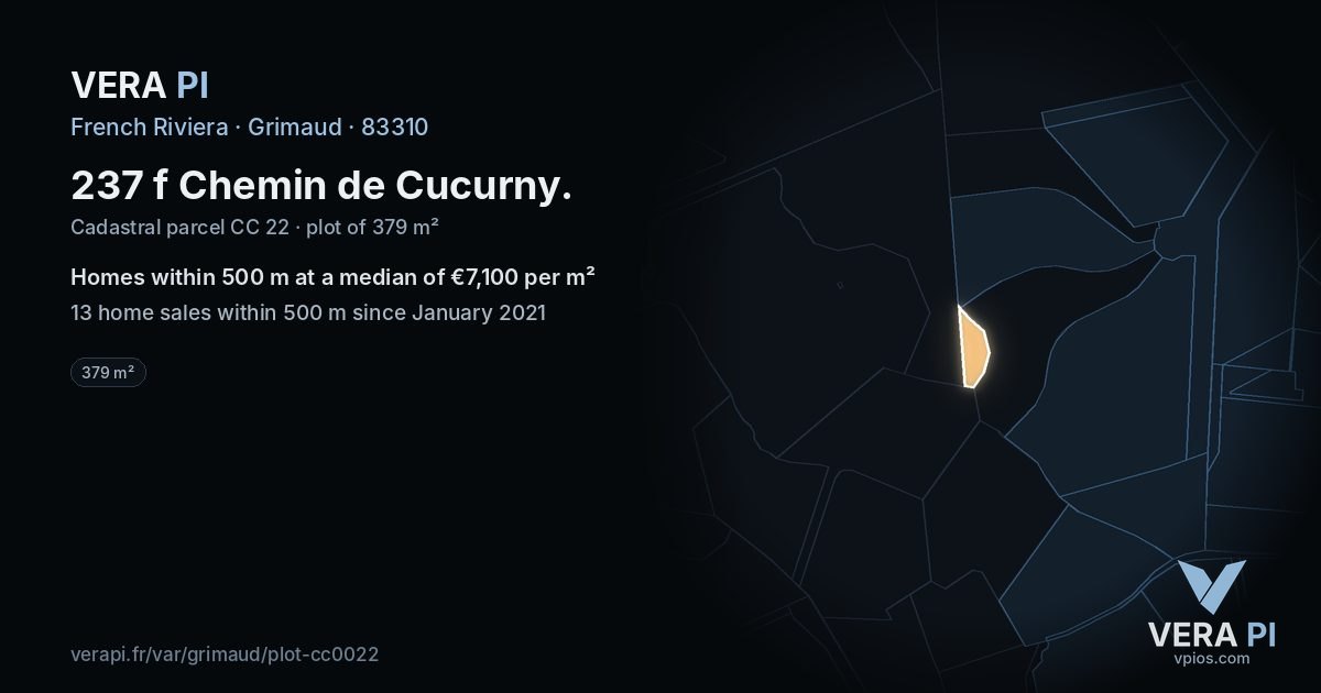 237 f Chemin de Cucurny, Grimaud at night – the plot lit, the parcels around coloured by the prices near them