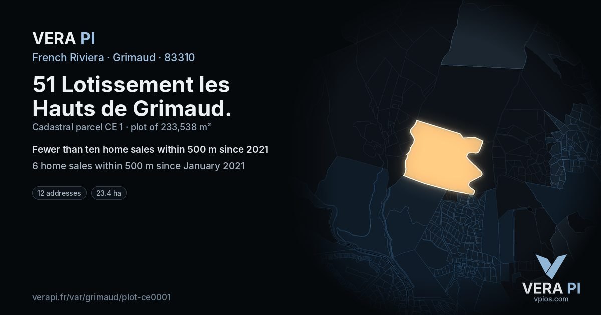 51 Lotissement les Hauts de Grimaud, Grimaud at night – the plot lit, the parcels around coloured by the prices near them