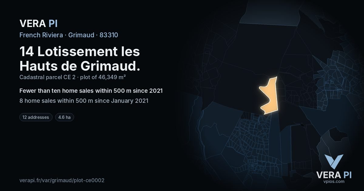 14 Lotissement les Hauts de Grimaud, Grimaud at night – the plot lit, the parcels around coloured by the prices near them