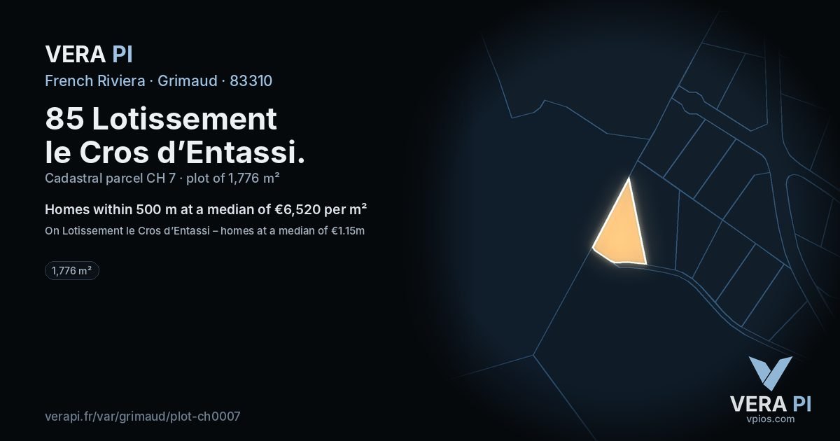 85 Lotissement le Cros d’Entassi, Grimaud at night – the plot lit, the parcels around coloured by the prices near them