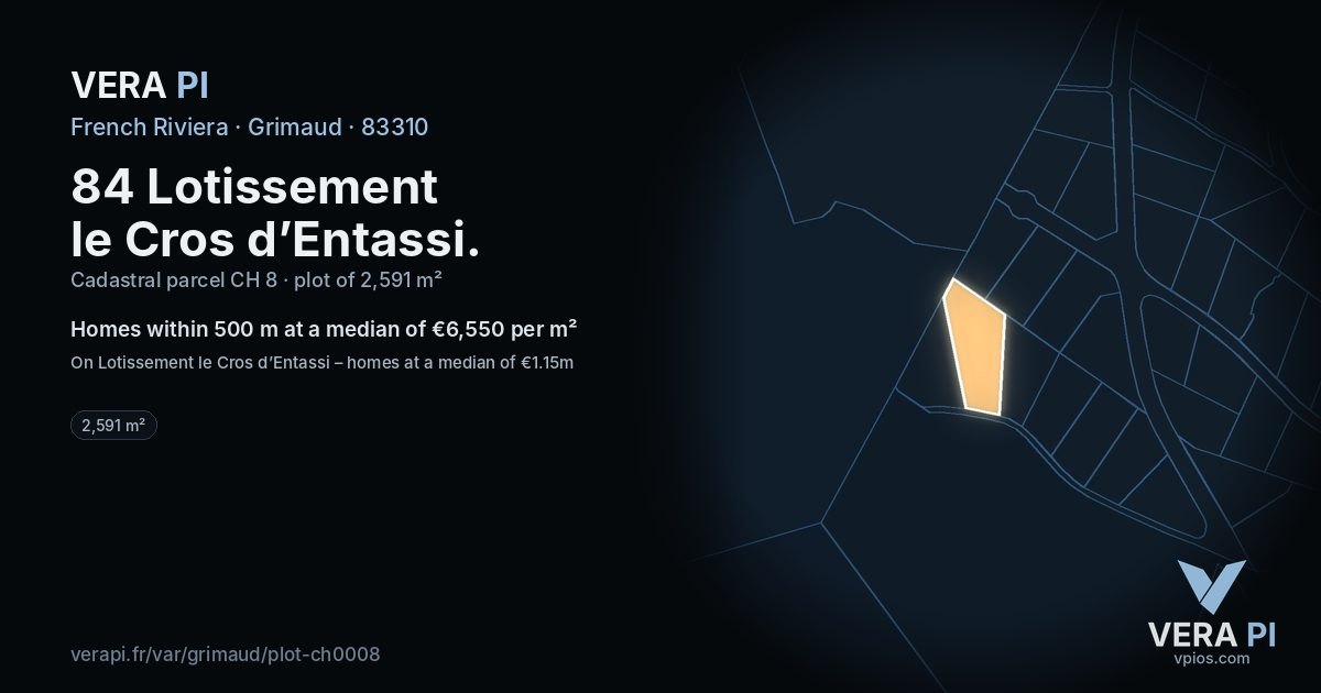 84 Lotissement le Cros d’Entassi, Grimaud at night – the plot lit, the parcels around coloured by the prices near them